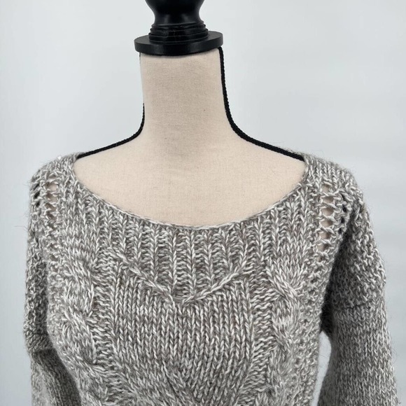 Berretti Womens Pullover Sweater Beige‎ Gray Marled Wool Alpaca Cable Knit L - Picture 2 of 8